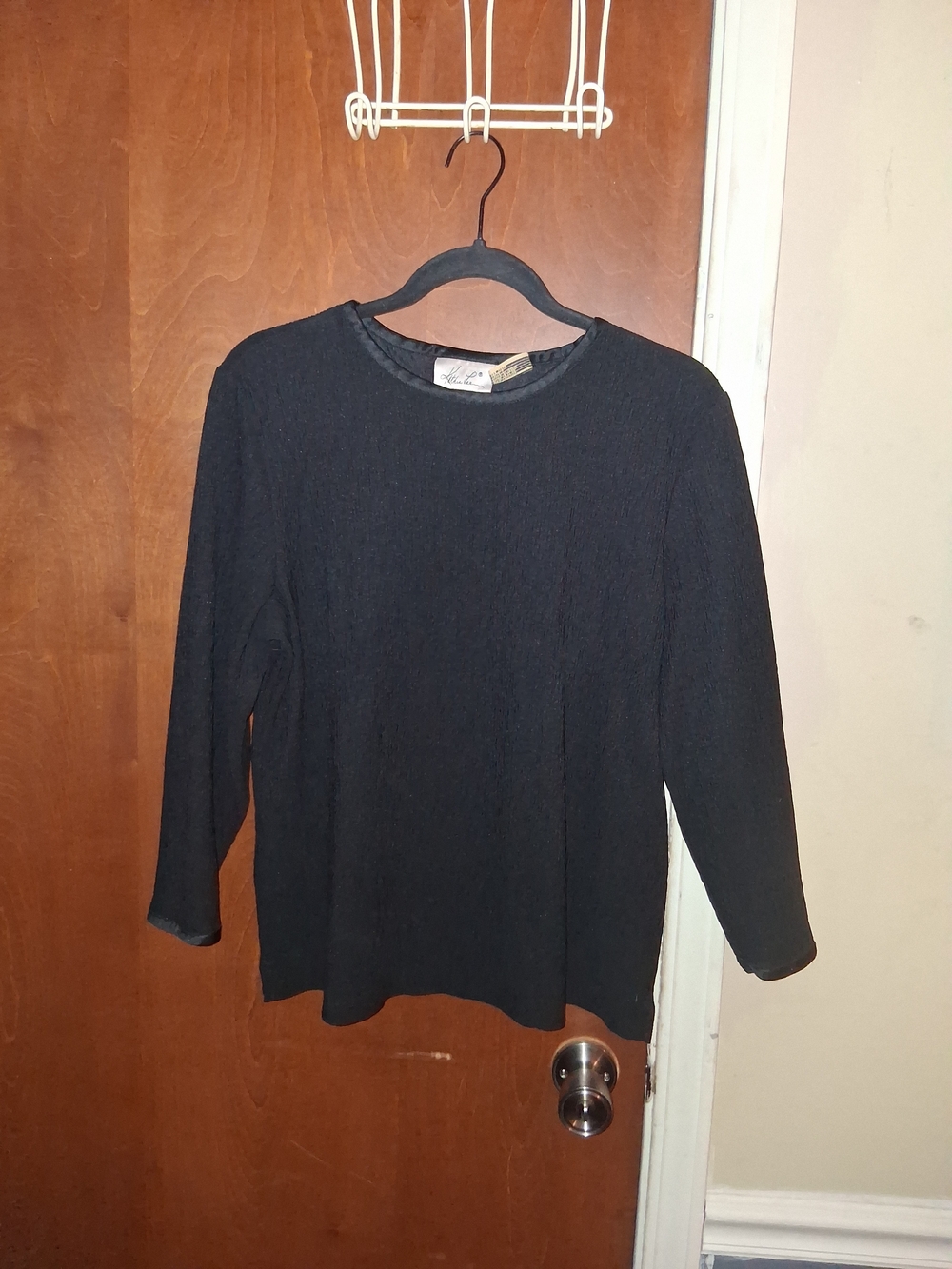Kathie Lee Collection Black Textured Crewneck Long-Sleeve Top